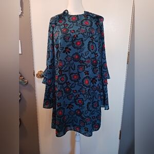 Flowy Lightweight Tunic Women S Long Bell Sleeves Ruffles Liner Hashtag Dk Teal